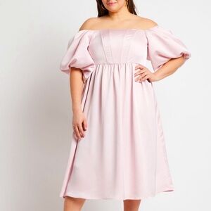 NWT! Pink Satin puff sleeve Princess dress ELOQUII plus size 22 Cottagecore